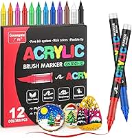JRQ Marcadores de tinta acrílica de 12 cores, canetas de tinta de ponta de pincel, marcadores de acrílico com tinta impermeável de longa duração para rocha, tela, tecido, madeira, papel, vidro, pedra