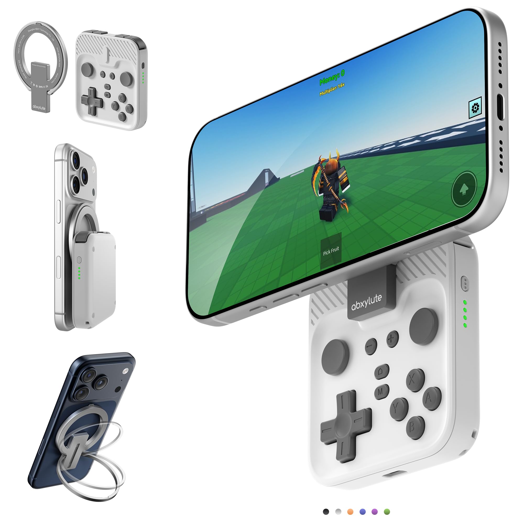abxylute Controlador de juegos móvil M4 Snap-On para Android y iPhone, controlador portátil ligero para teléfono, soporte para gamepad retro de bolsillo, doble joystick turbo (blanco)