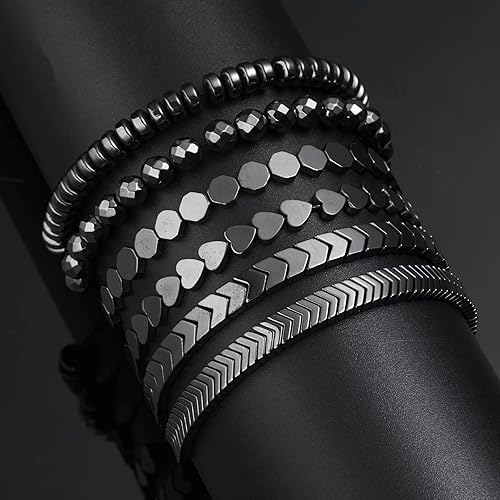 Miniatura 8 de Healing Hematite Black Matte Beads Stretch Bracelet Geometric Love Heart Round Bead Yoga Chakra Meditation Relax Anxiety Adjustable Bracelets
