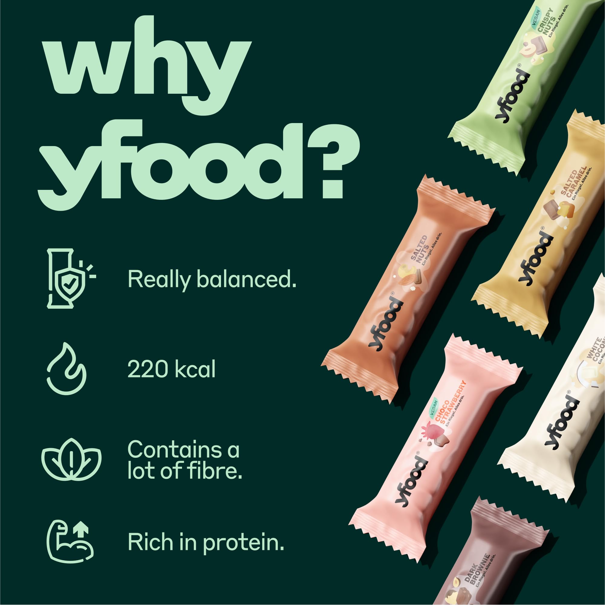 yfood barres, pack decouverte (8 repas, 5 variétés) – En-cas complet et sain à emporter, contenant 14 g de protéines, 26 vitamines et minéraux.