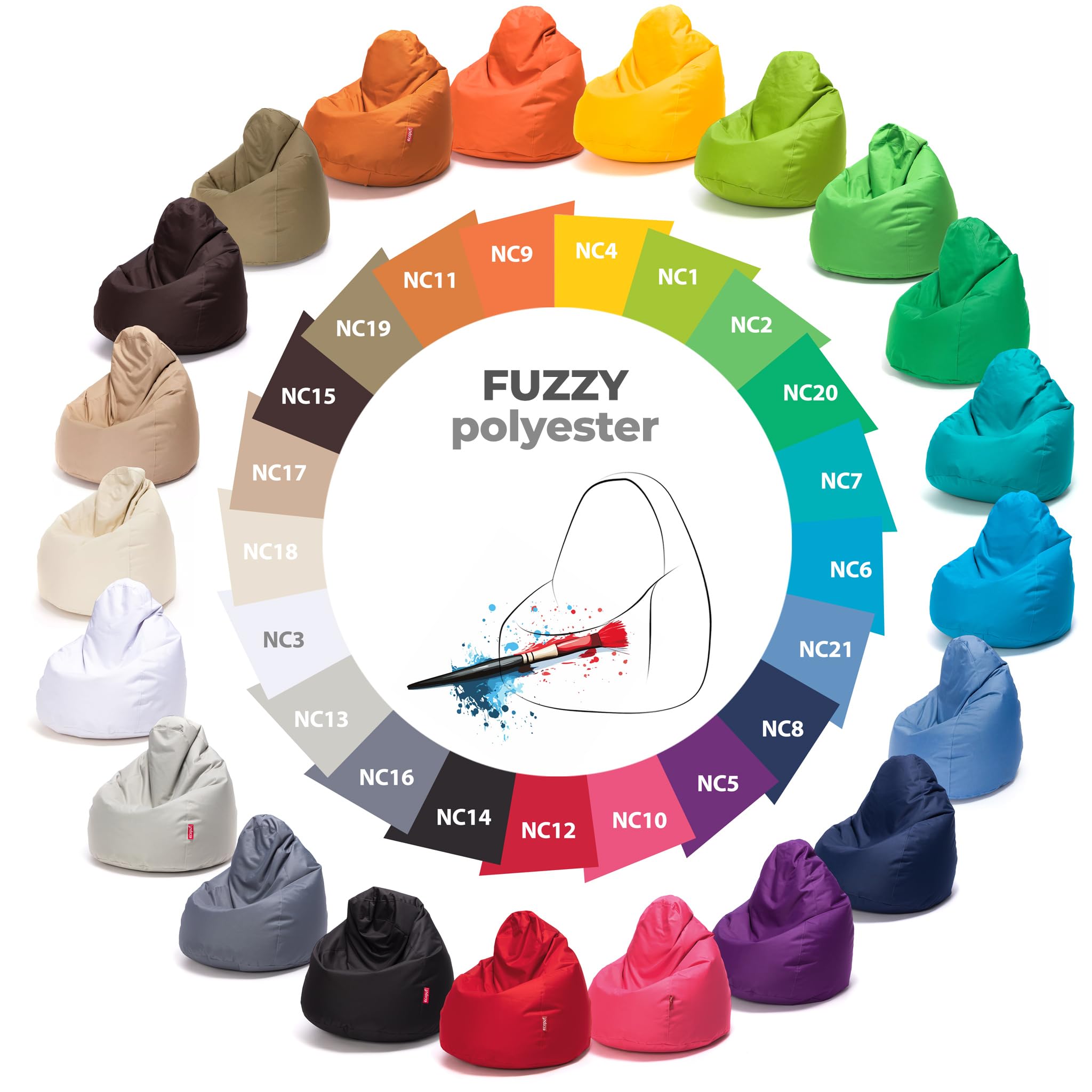 Ecopuf Fuzzy | Pouf pour l'intérieur et l'extérieur 80x110 cm | Pouf Fauteuil pour Enfants et Adultes | Coussin ou Gaming | Livrés avec Rembourrage