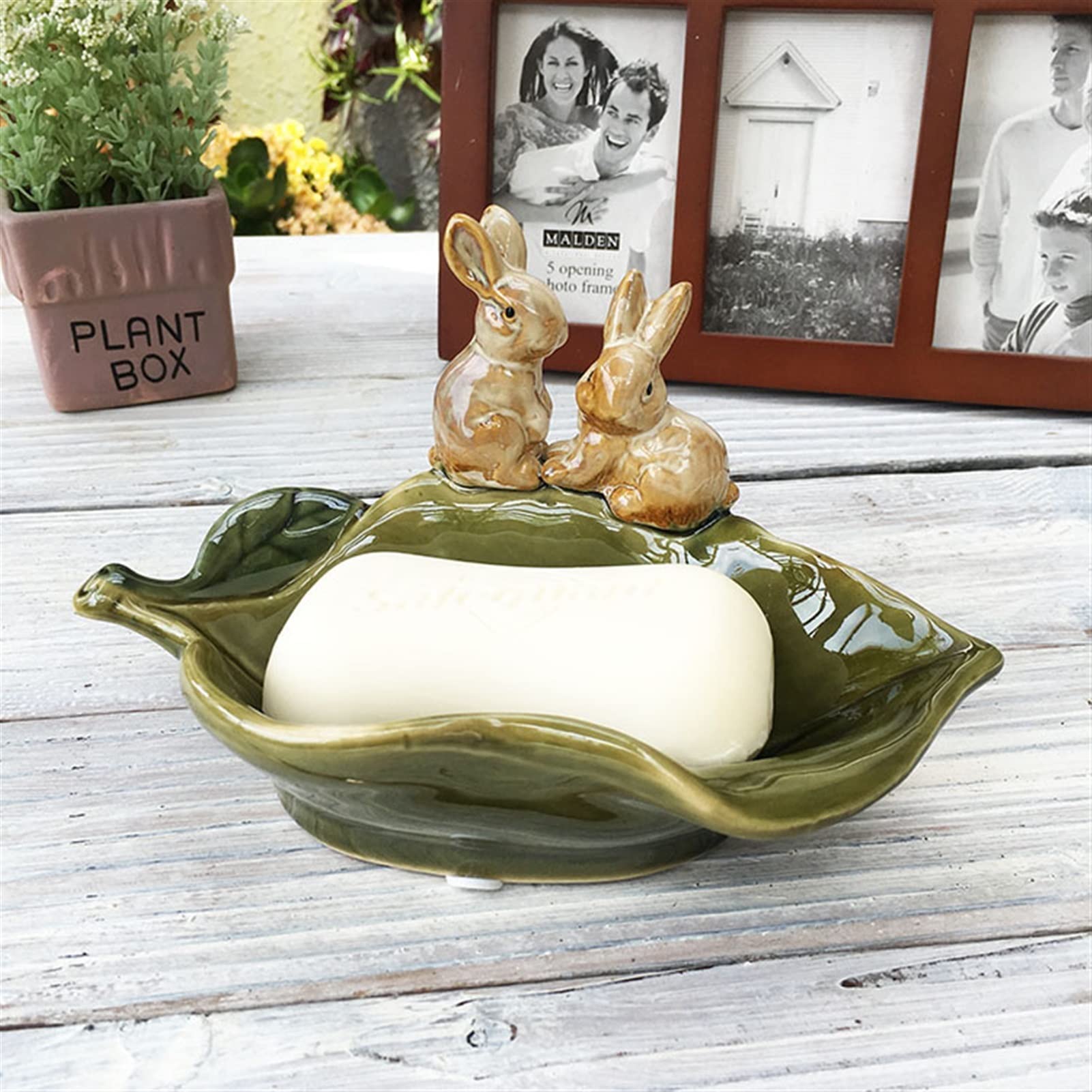 Jabonera Baño Lindo Conejito de Porcelana Amantes jabón Plato Decorativo cerámica Liebre Liebre sostenedor de jabón Adorno de baño Regalo Accesorios de artesanía Jabonera Ducha