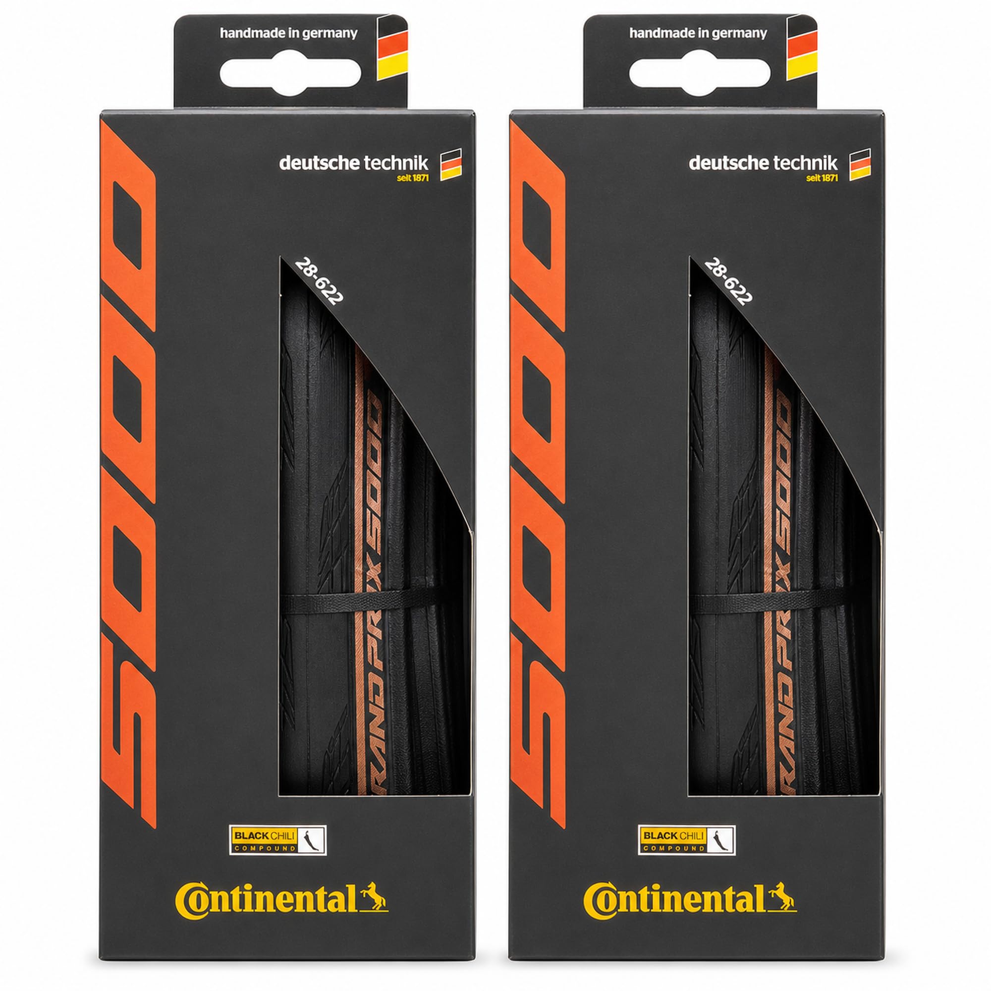 Continental Grand Prix 5000 - Road Bike Tire | The Best Allrounder in the Field - BlackChili, Vectran Breaker, LazerGrip, Active Comfort Technology, 2 Pack