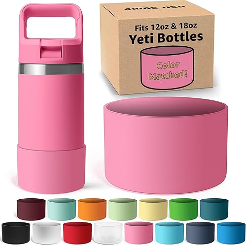 Miniatura 12 de Jmoe USA Bota de silicona para botella Yeti Rambler Jr de 12 y 18 onzas, funda de 0.079 in, funda antideslizante, protector para la parte inferior