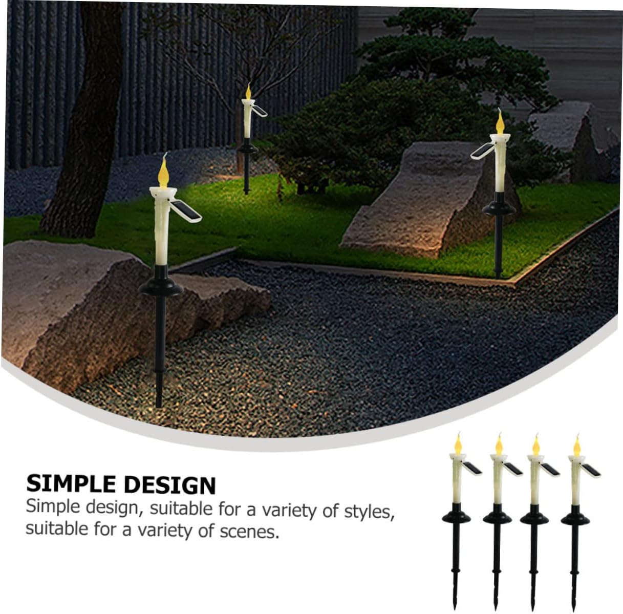 Tofficu 4pcs Solar Led Lawn Lamp Plastic Decorative Candle Light for Outdoor Garden Courtyard and Patio Easy Installation Elegant Design Lighting
