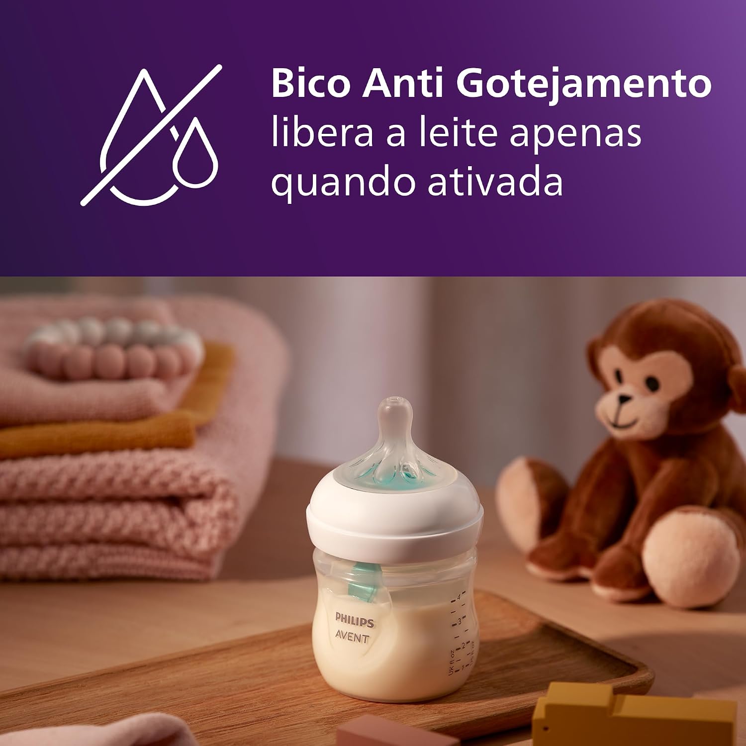 Mamadeira Pétala 3.0 com AirFree Vent Philips Avent 4 oz/125 ml, com bico de fluxo lento (Fluxo 2), SCY670/01
