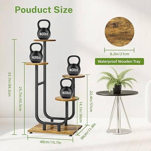Miniatura 3 de iDavosic.ly Soporte para plantas de 4 niveles para interiores, estante esquinero con múltiples niveles para flores con bandejas de madera, estante