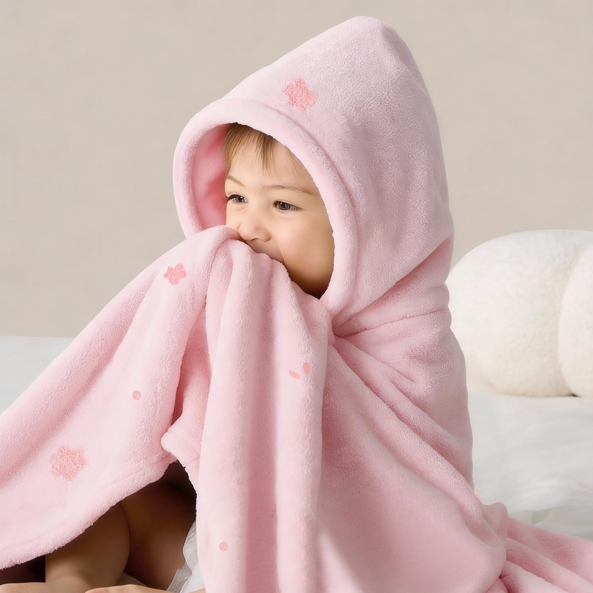 Bebamour Baby Hooded Towels Wearable Hooded Towel for Boys Girls Absorbent Hooded Towel for Toddlers 25"x 25", 0-6 Years, Flower