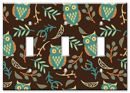 Art Plates - Triple Gang Toggle Oversize Switch/Over Size Wall Plate - Brown Owls