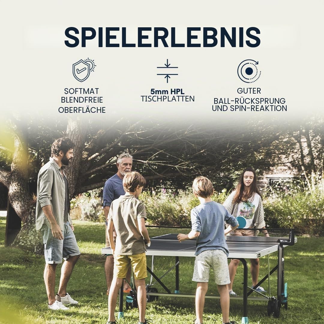 Cornilleau 300x - Outdoor Tischtennisplatte - Klappbar - Einfach zu bedienen - 5 mm Melaminharzplatte - TÜV geprüft-Tischtennistisch für draußen - Turniermaße - Grau oder Blau
