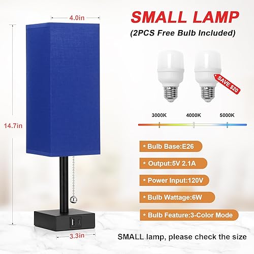 Miniatura 5 de Juego de 2 lámparas de mesita de noche, lámparas de dormitorio azules con 3 temperaturas de color (3000 K5000 K4000 K), dos lámparas cuadradas para