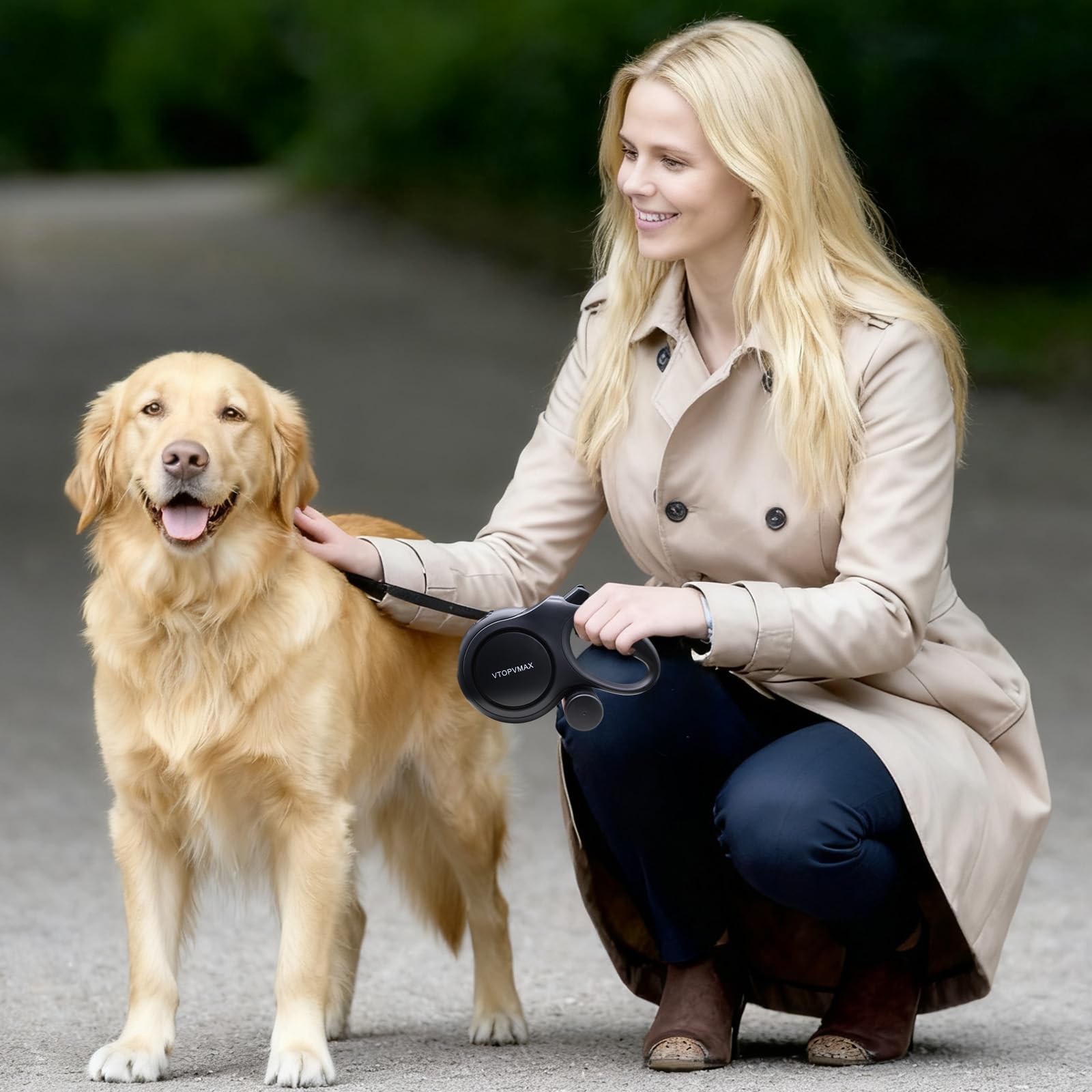 Laisse Chien Enrouleur 8m - pour Chiens de Taille Moyenne/Grande (jusqu'à 50 kg) - Laisse Renforcée avec Câble Anti-Morsure, Distributeur de Sacs à Déjections et Frein à Une Main (Noir)