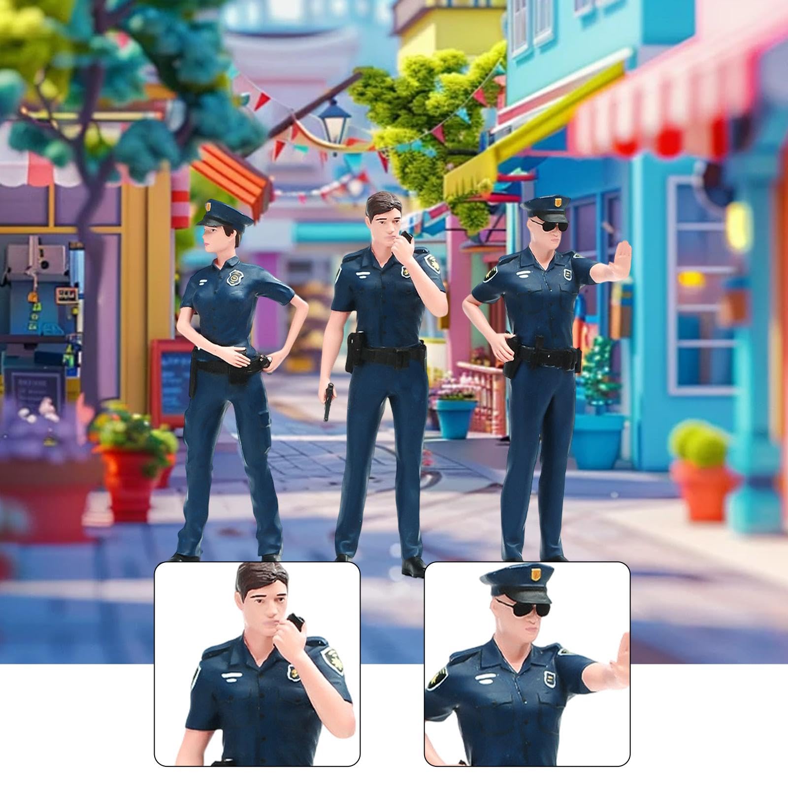 3X Figurini della Polizia in 1/24, Modelli in Miniatura per Scena, Layout, Figurini da Collezione per Diorama, Mini Figurine in Resina per
