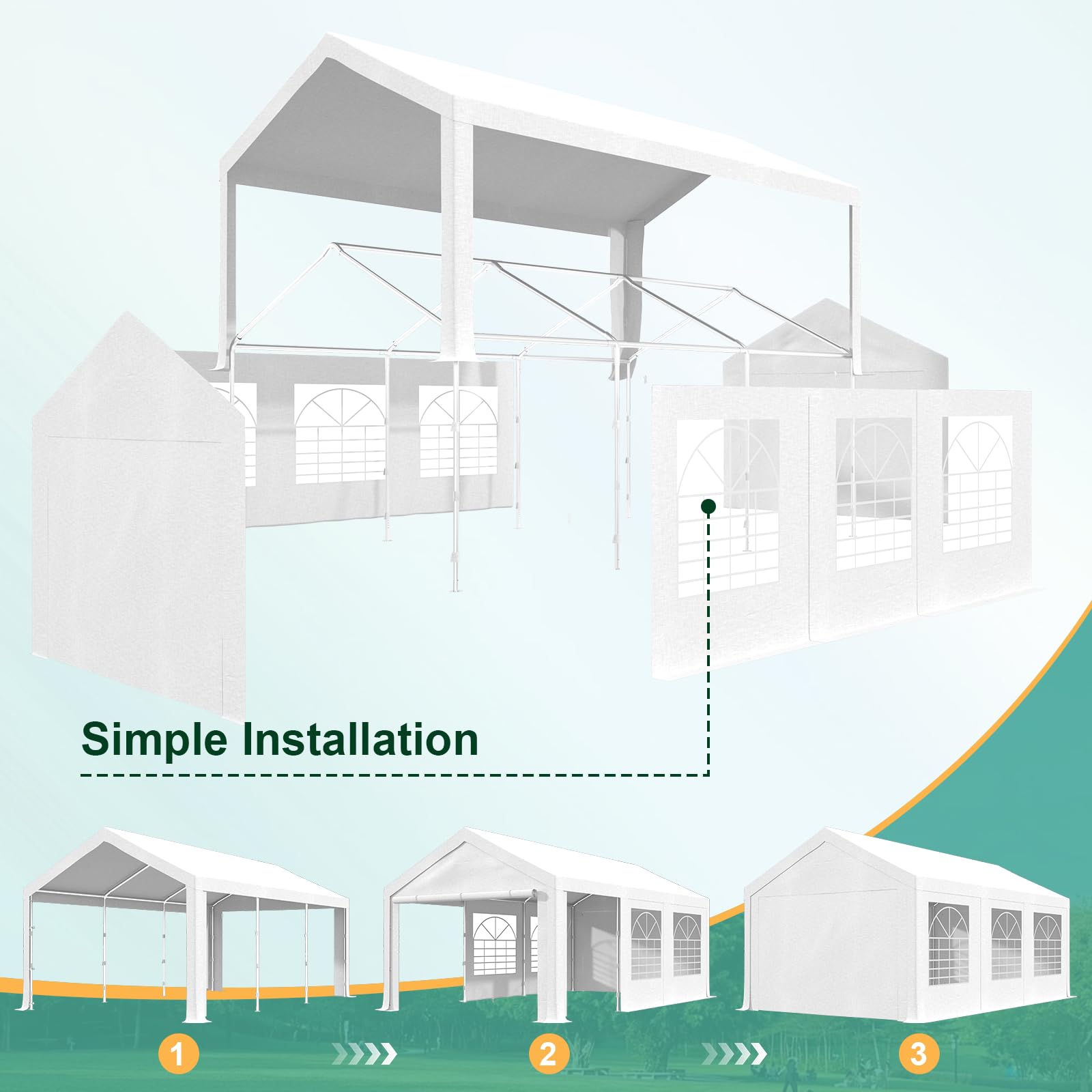 Devoko Tendone per Feste 3x6,Gazebo Esterno Resistente UV 50+,Gazebo da Giardino,Tendone da Esterno per Matrimoni, Feste, Raduni, Riunioni in Giardino,Bianco