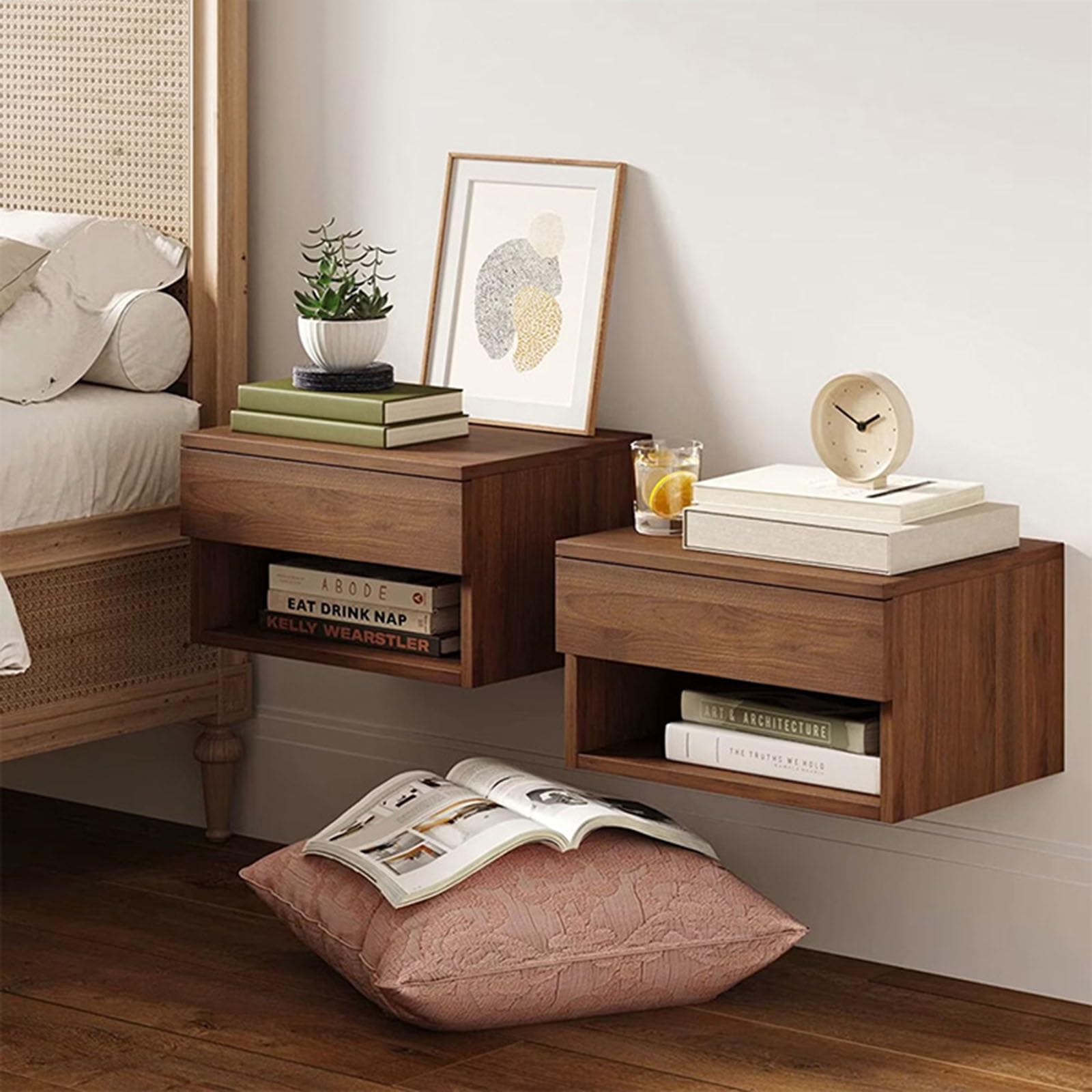 ベッドブラウン 403560cm 収納付き サイドテーブル 引き出し Amazon.co.jp: ベッドサイドテーブル 壁取り付け式ナイトテーブル