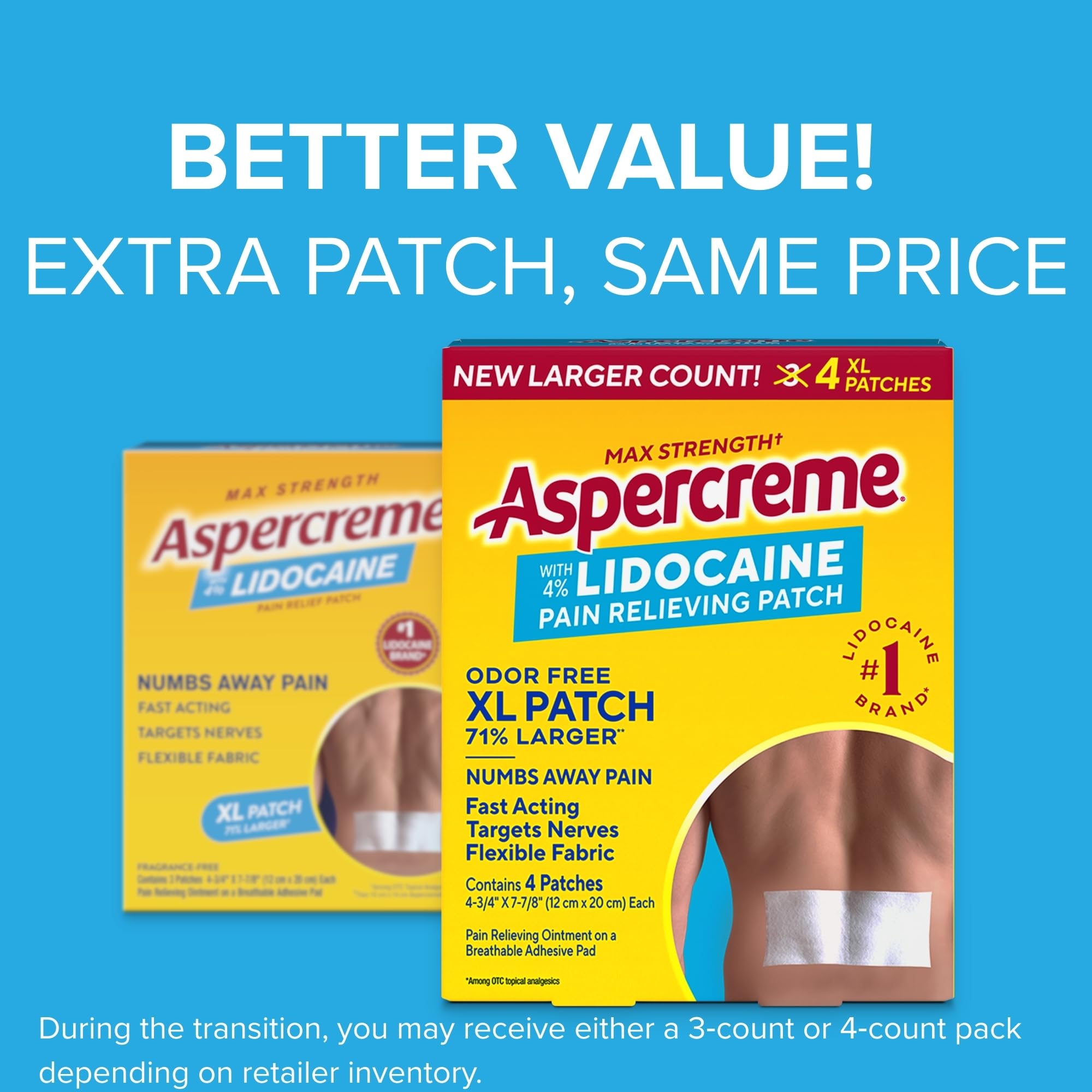 Aspercreme 4% Lidocaine Pain Relief XL Topical Patches, 4-Count — Amazon image 2
