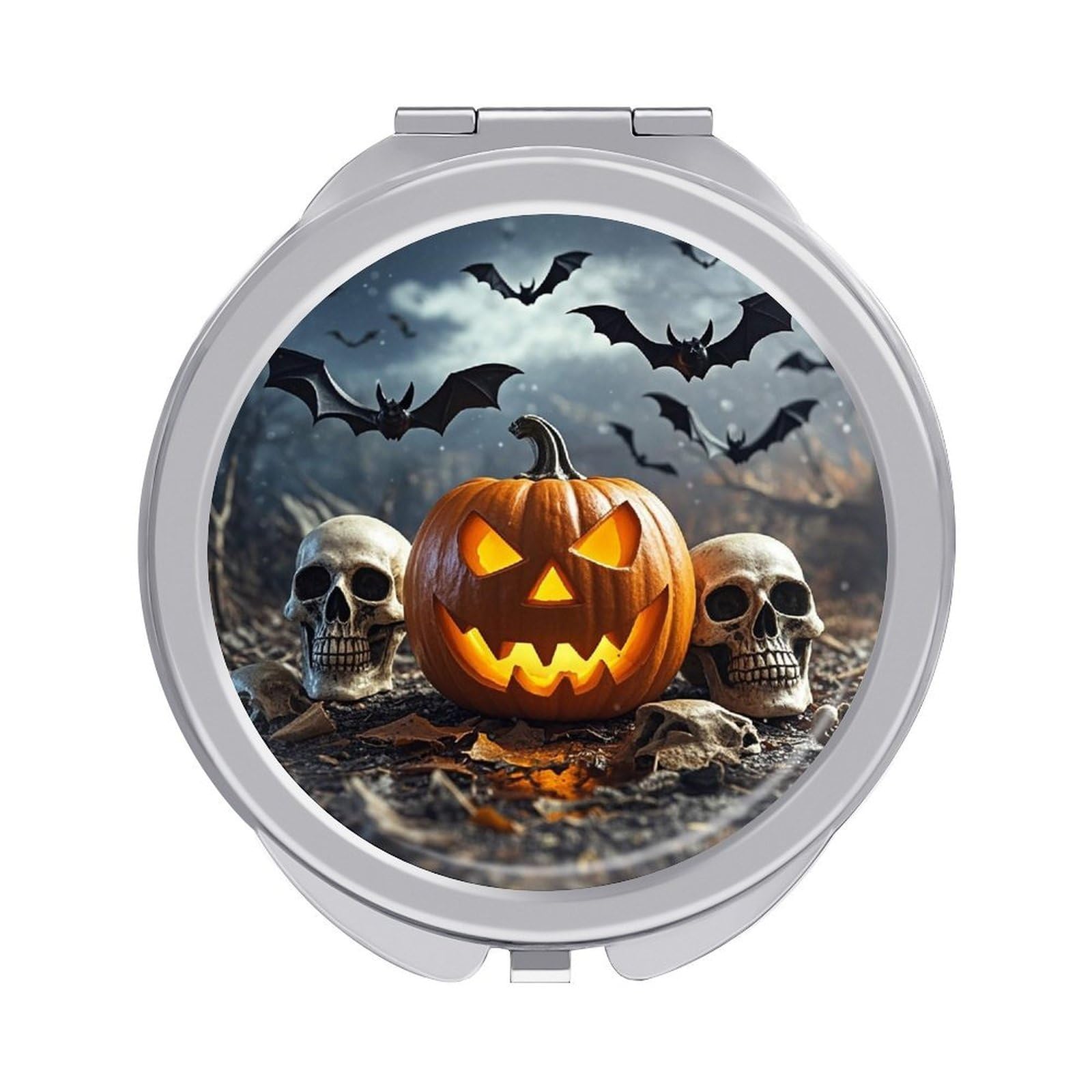 VstaDank Pumpkins and Skulls Compact Mirror for Purses Round Fashion Travel Makeup Mirror 2X /1x Magnifying Double Sides Mini Mirrors Portable Pocket Mirrors for Handbag Purse Women Gift