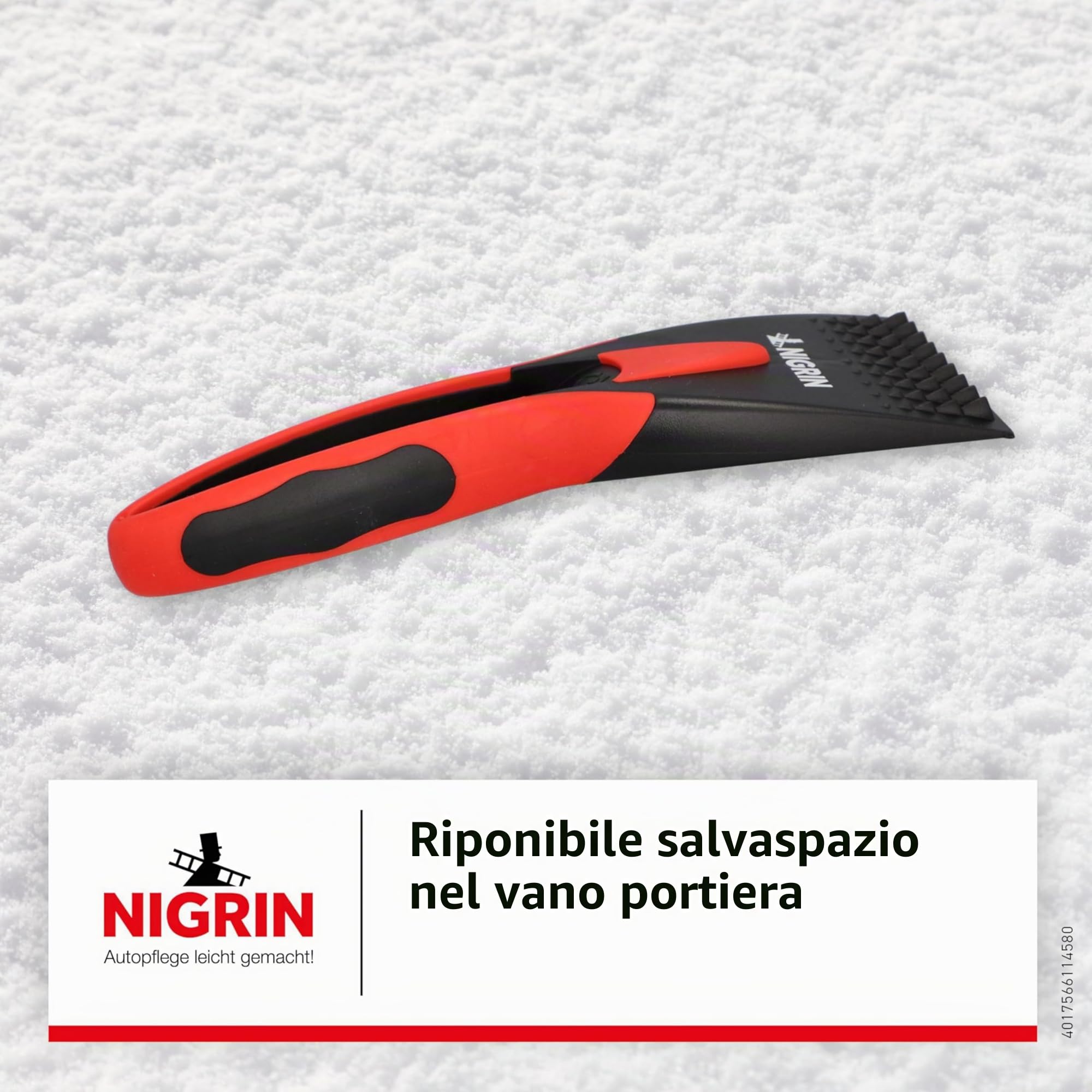 Nigrin Raschietto per Ghiaccio per Auto, Manico ergonomico Morbido, Nero e Rosso, 1 Pezzo