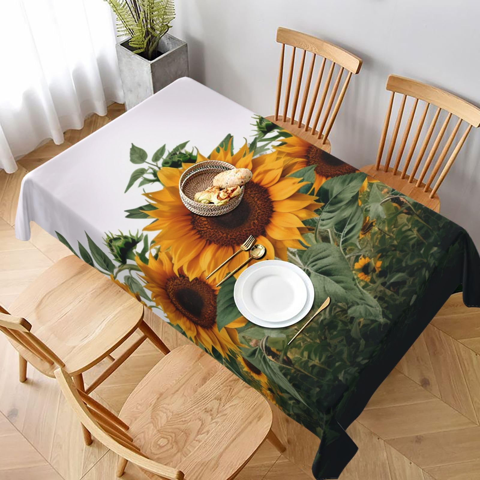 WPKJU Sunflowers Printed Tablecloth 60x90 in Water Resistant Table Cover Washable Rectangle Table Cloth for Dining Tables