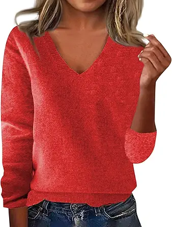 OIOLOYJM Fall Cashmere Sweaters for Women 2025 V Neck Long Sleeve Tops Knitted Pullovers Lightweight Merino Wool Sweater