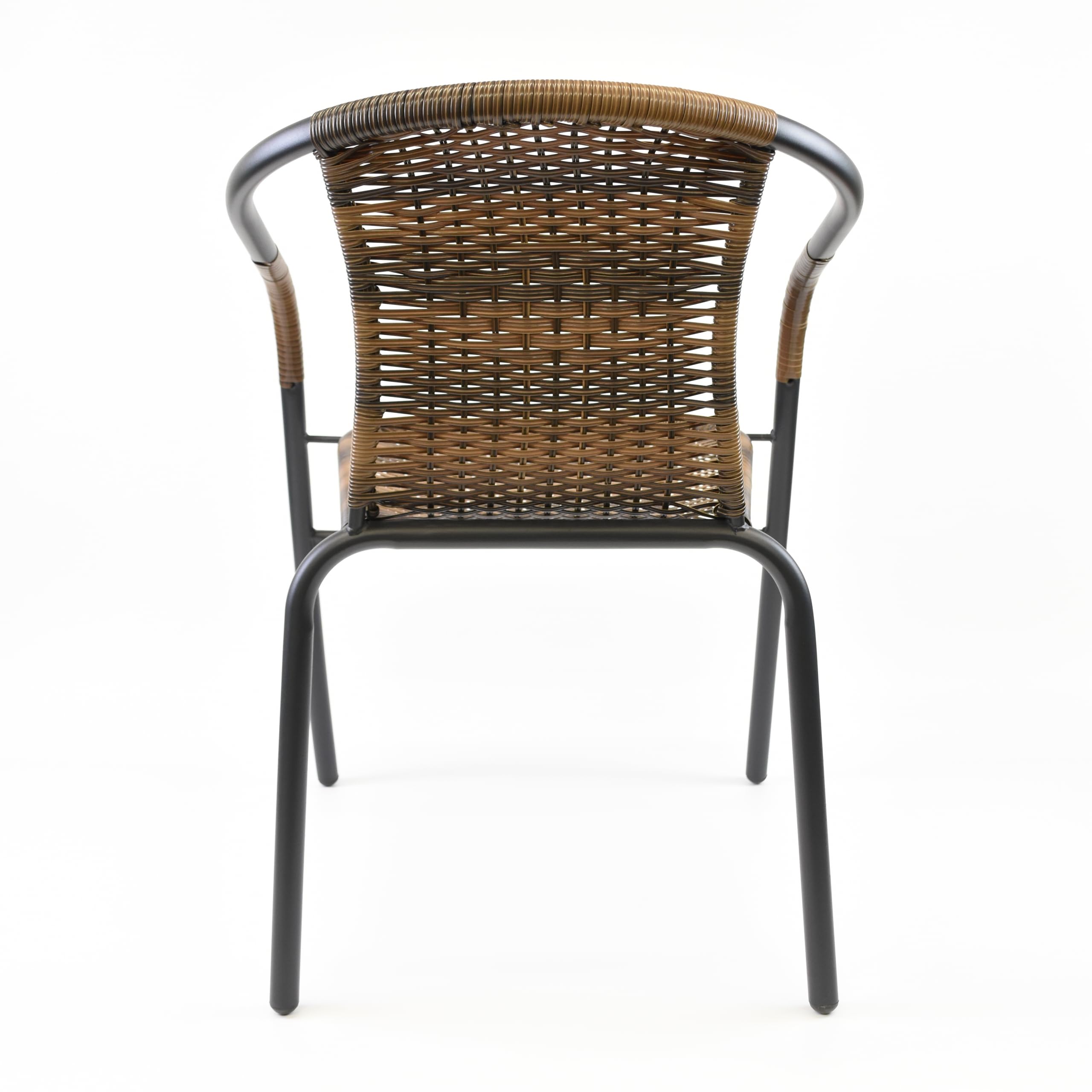 Nexos Trading Bistrostuhl Poly Rattan Stahl-Rahmen Stapelstuhl Balkonstuhl Gartenstuhl (Braun-Schwarz, 2)