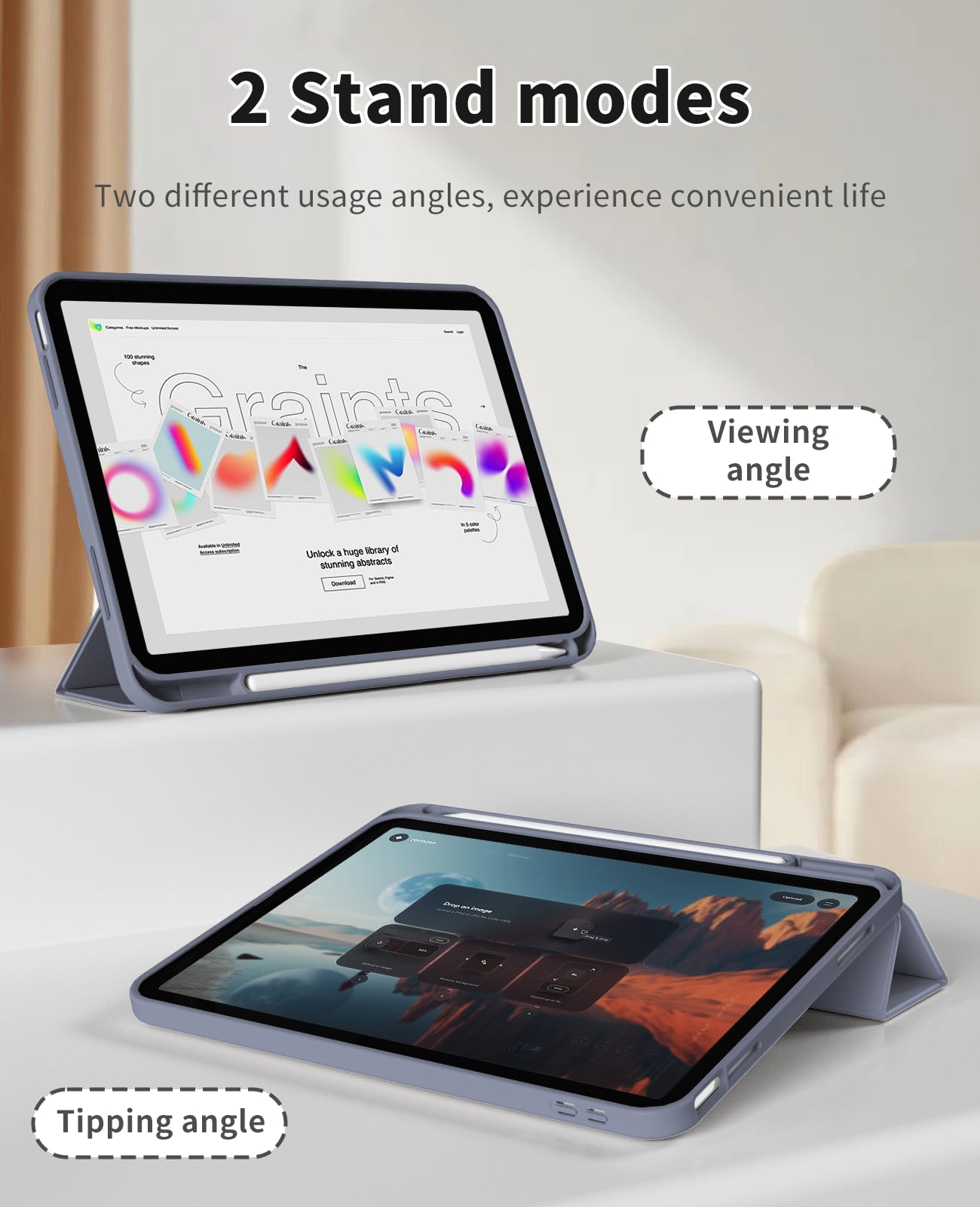 Coque IPad Air 11" (2024/2025) - Support Trifold, Aimant Sommeil/réveil, Gris - 7