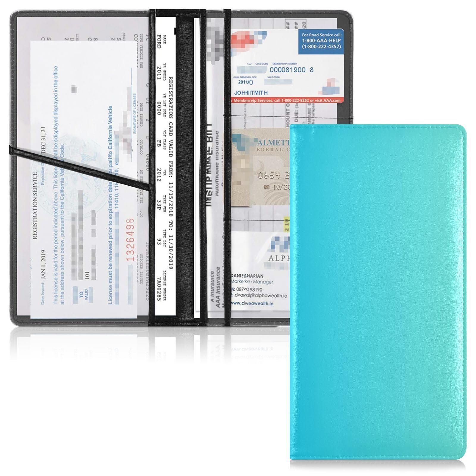 GuoChe Leather Registration and Insurance Card Holder Men Women Wallet Accessories Case for Cards, Essential Document Driver License Light Blue Gradient