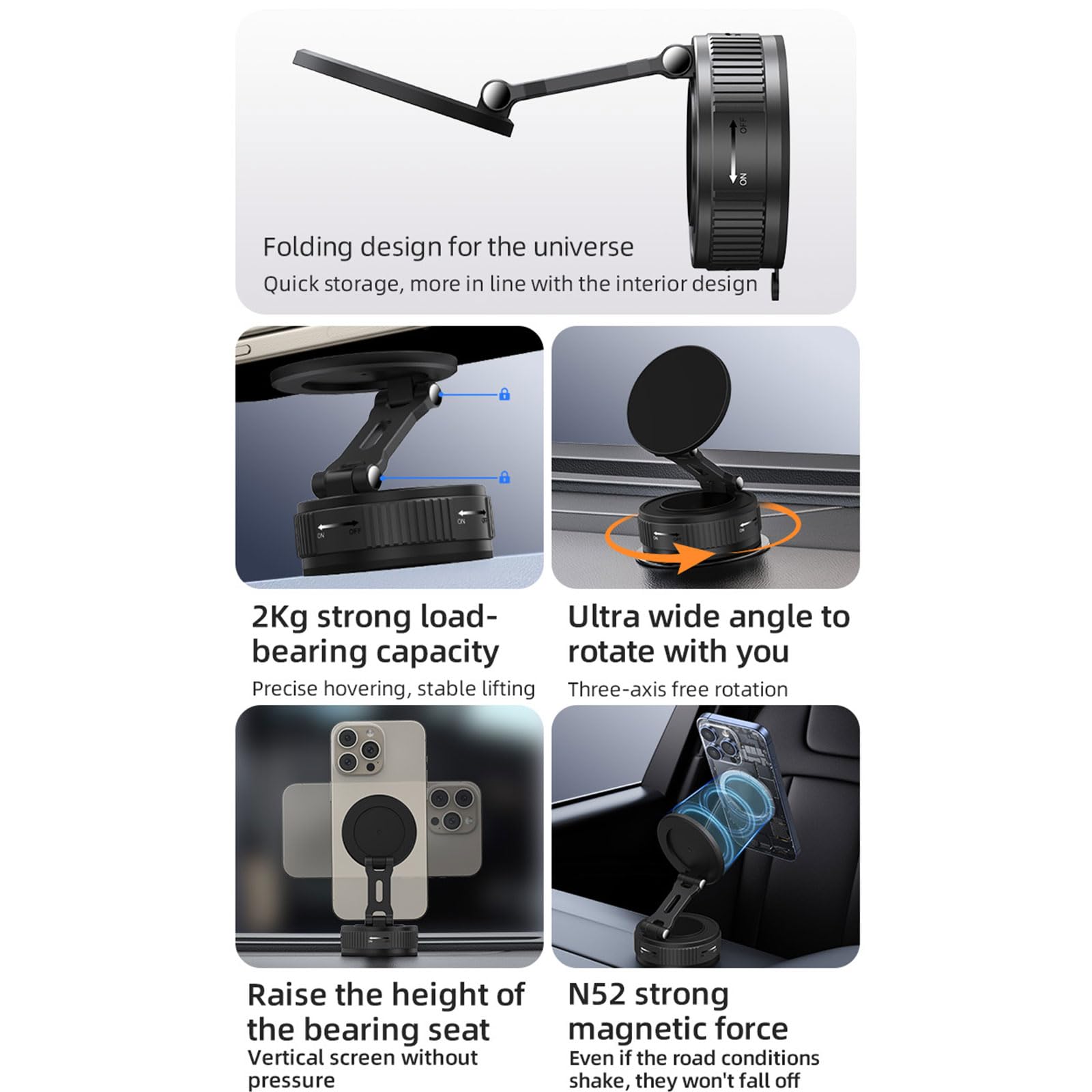 Soporte giratorio de 360 grados para teléfono celular con base de ventosa, soporte de teléfono de 360 grados para un ángulo de visión óptimo, soporte magnético para teléfono