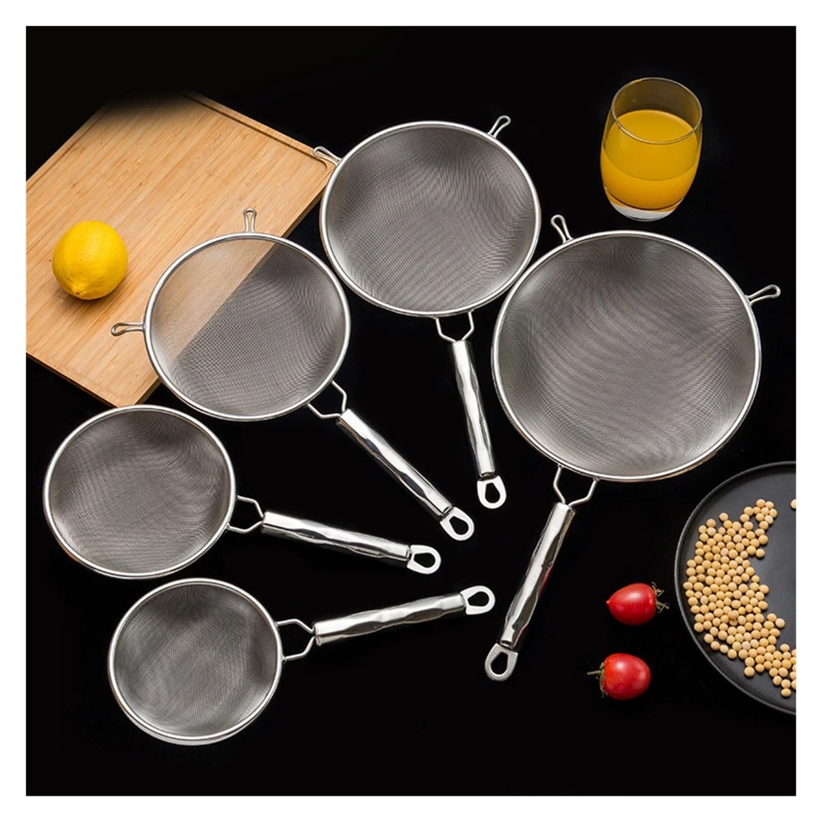 Küchensieb 1 stücke Edelstahl Feine Mesh Sieb Löffel Mit Haken Hot Pot Soja Saft Mehl Scoop(15cm B Style)