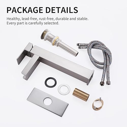 Miniatura 4 de Grifo de baño en cascada, grifo de lavabo de una sola manija, con drenaje emergente, grifo de lavabo, grifo mezclador de lavabo con cubierta y