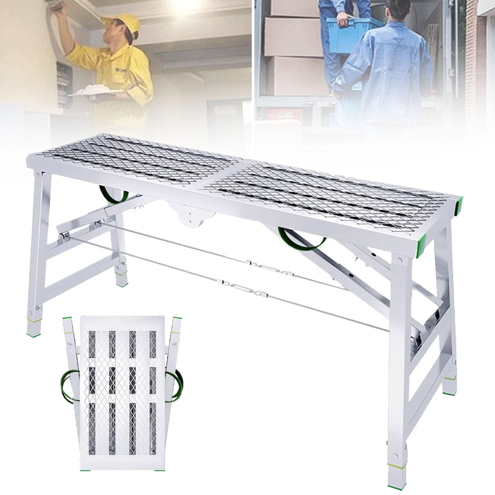 WQPMNYG Adjustable Height Steel Folding Scaffold Tower Ladder Portable Scaffolding Platform Work - Multipurpose 800 Lbs Load Folding Step Ladder for Drywall Painting Stool