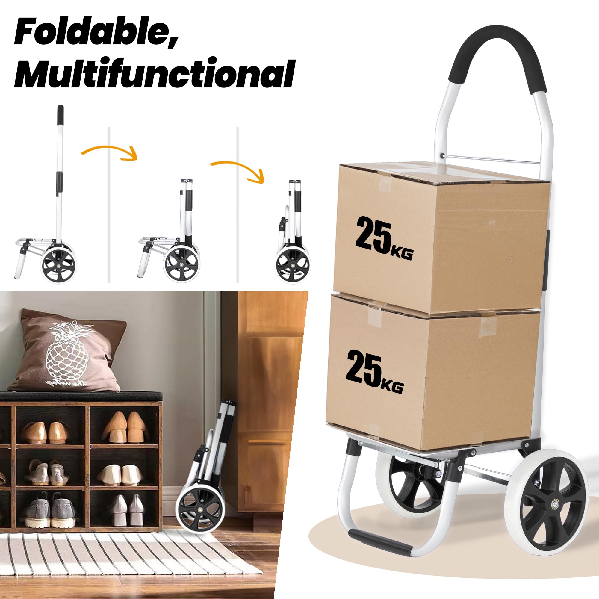 Eskey Trolley per la spesa con vano frigorifero, robusto trolley pieghevole, impermeabile, 50 l, grigio