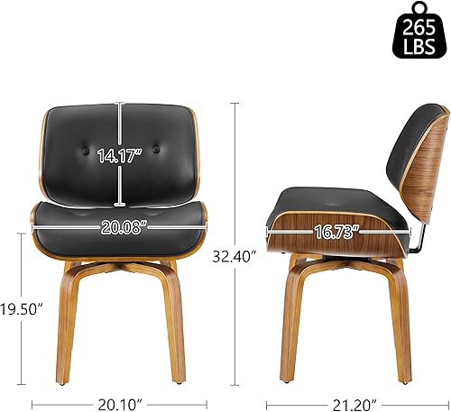 Miniatura 10 de Zouron Sillas de comedor giratorias, silla de escritorio moderna de mediados de siglo, silla de sala de estar de piel sintética con patas de madera