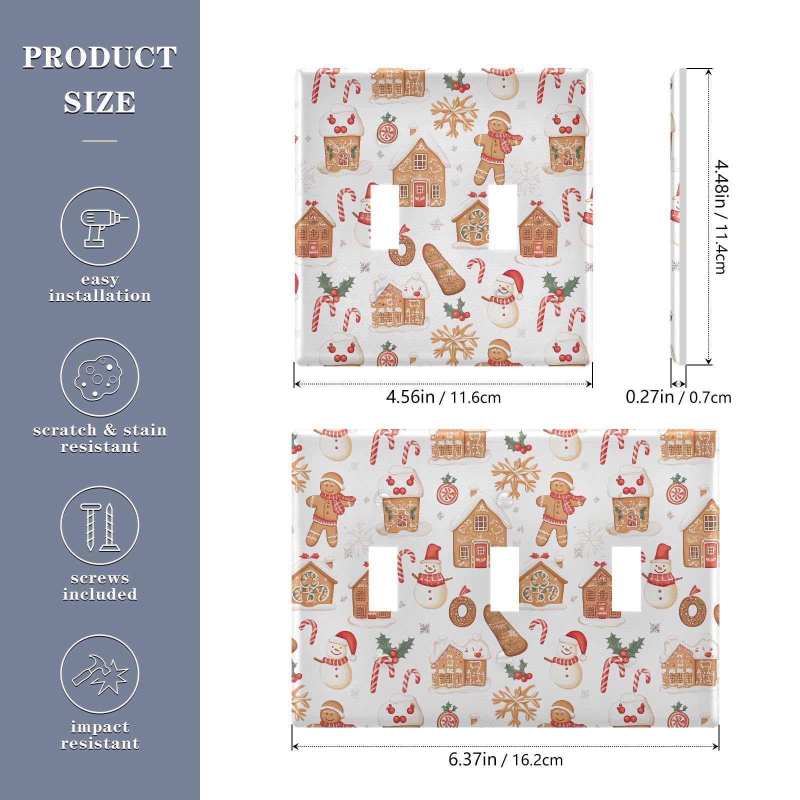 Light Switch Cover Christmas Gingerbread Cookies Wall Plates for Electrical Outlets 3 Gang 202b7065