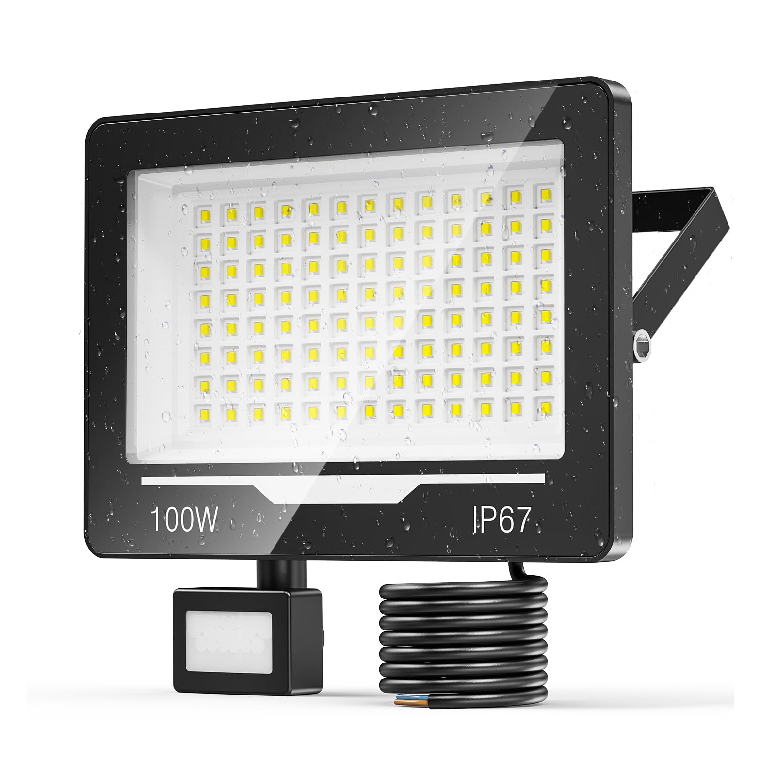 Foco LED con Sensor de Movimiento 100W - 10000LM 6500K Focos LED Exterior con Sensor de Movimiento IP67 Impermeable para Jardin, Patio (1 Piezas)
