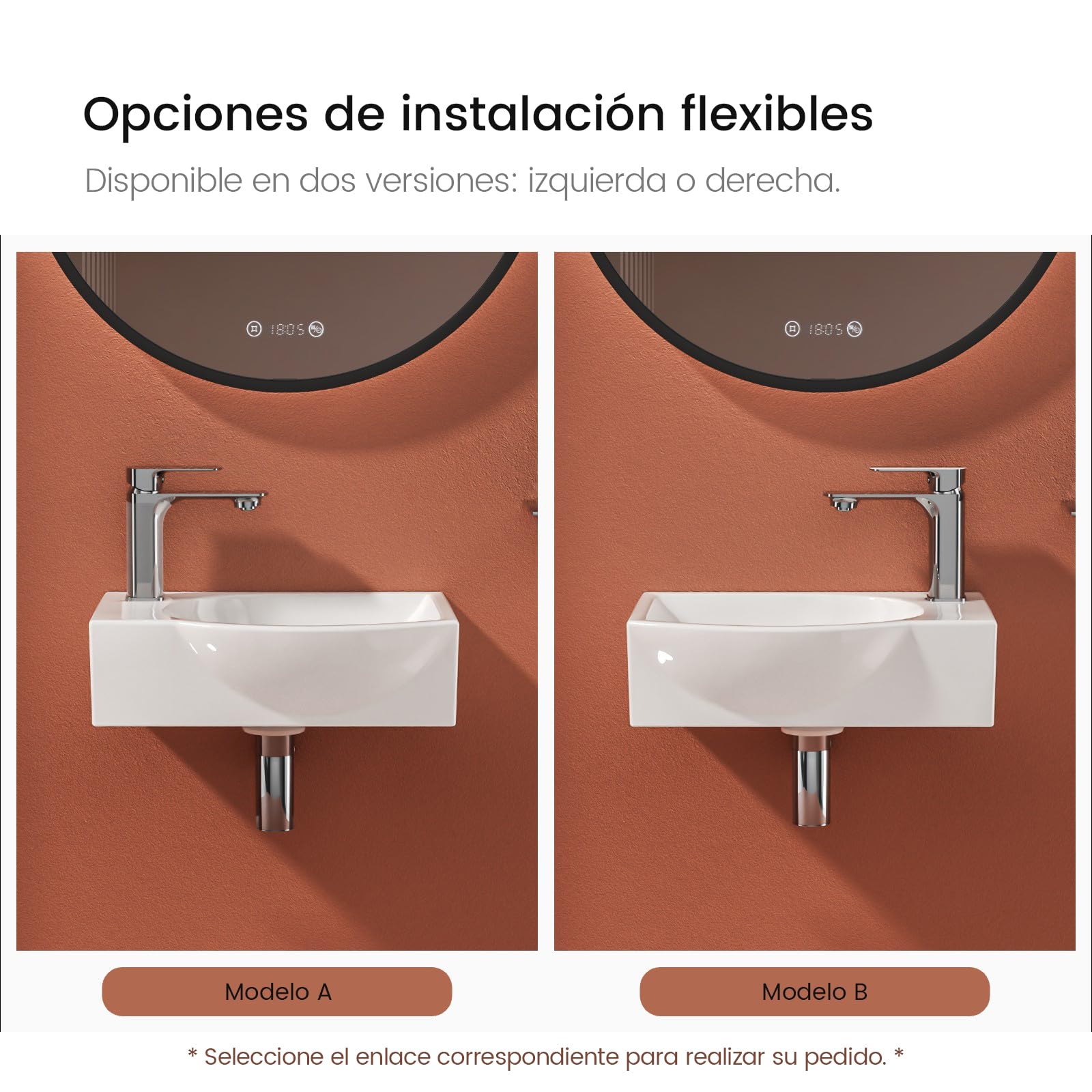EMKE Lavabo Suspendido Blanco Brillante 40,5x28 cm, Grifo a la Izquierda | Lavamanos Rectangular de Pared de Fondo Reducido, Pica de Cerámica para Baño Pequeño (Solo Lavabo)