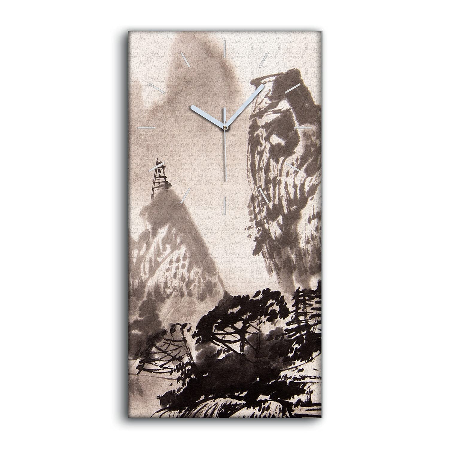 Horloge sur Toile Décoration Salon Chambre Image Art Mural Bateaux Encre 30x60