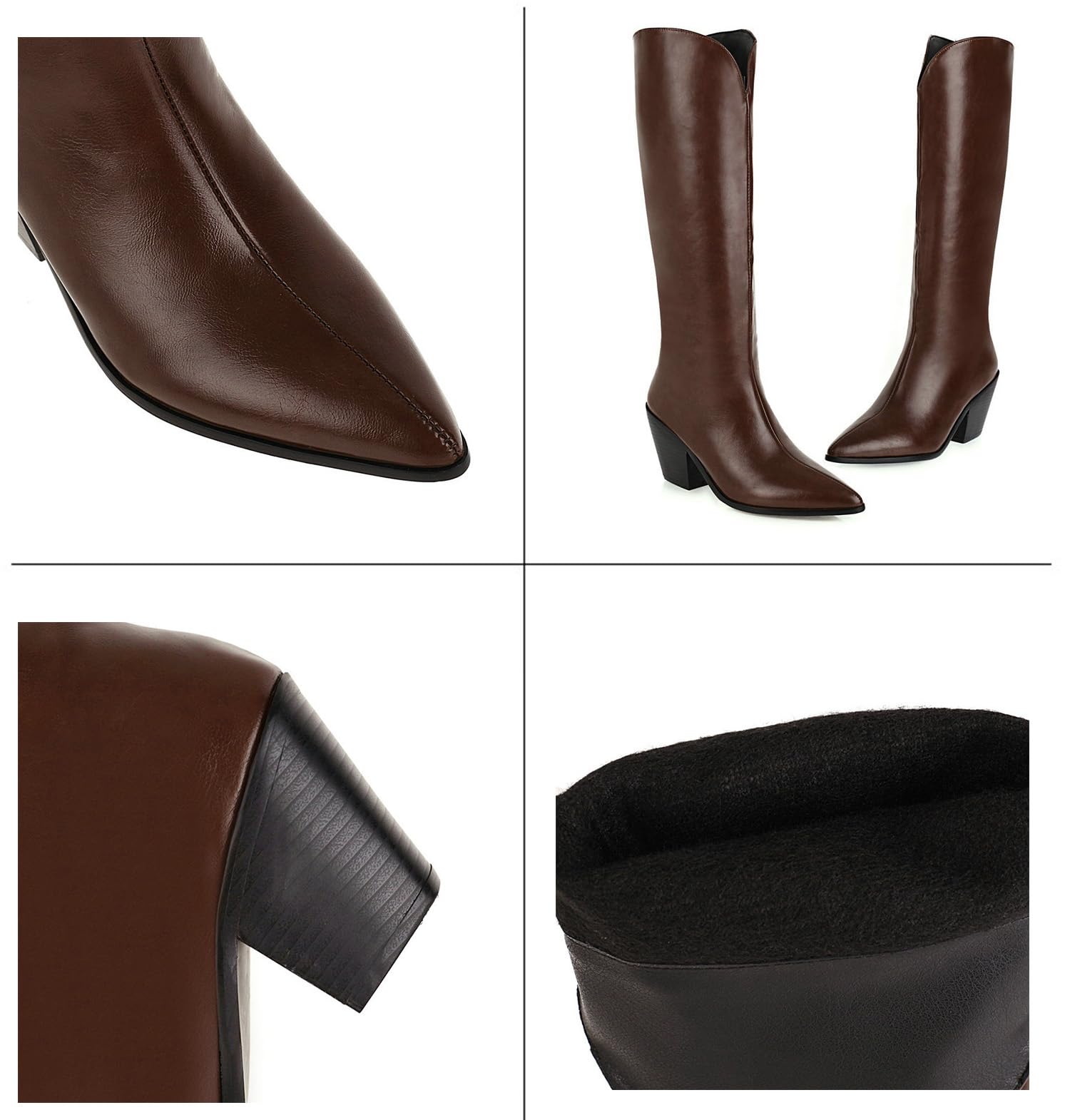 Kniehohe Damenstiefel mit Spitze Zehen Blockabsatz Langschaft Reitstiefel
