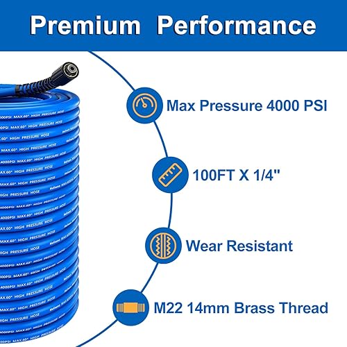 Miniatura 2 de Manguera flexible para lavadora a presión de 100 pies x 14 pulgadas, resistente a las torceduras máx. 4000 PSI, manguera de repuesto de extensión de