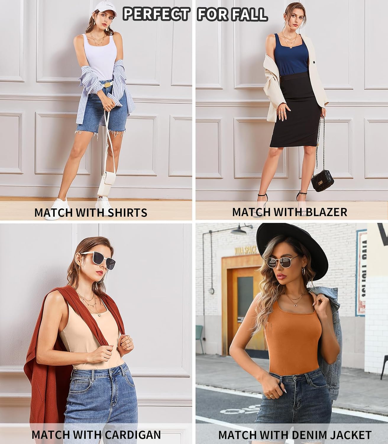 V FOR CITY Tank Top for Women with Built-in Padded Bra Adjustable Wide Strap Camisole Cotton Cami Shirts - Image 7