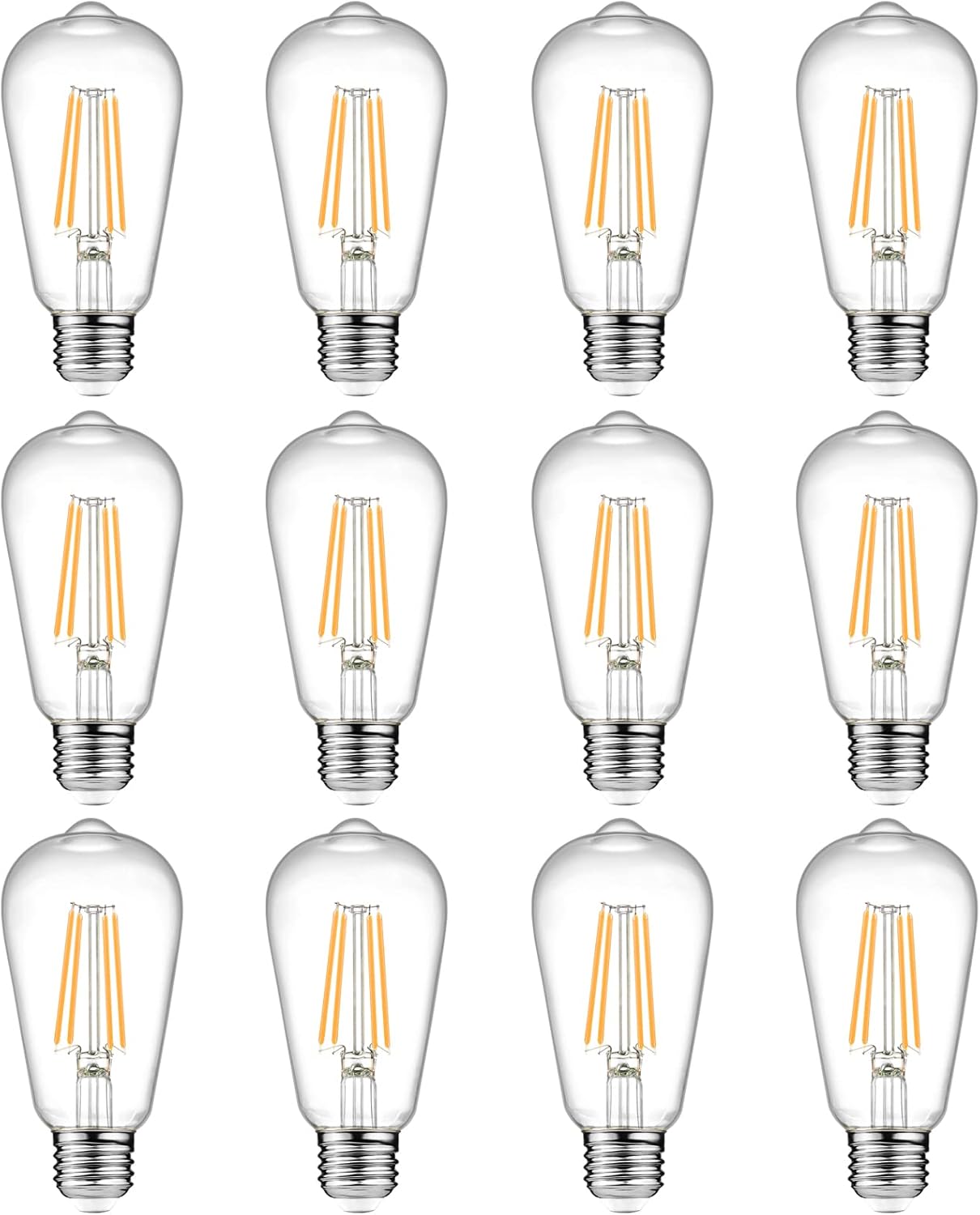 Ascher 12-Pack Vintage LED Edison Light Bulb 60W Equivalent, Decorative Antique Filament Light Bulbs with 80+ CRI, Warm White 2700K, 700 Lumens, E26 Base, Non-Dimmable 2700k(12 Pack)