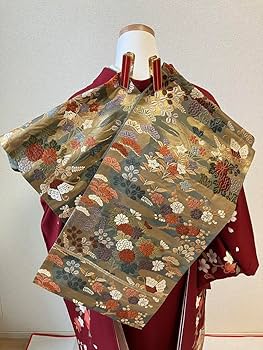 Amazon.co.jp: 振袖フルセット 赤系 成人式 御所車 蝶や桜の花柄