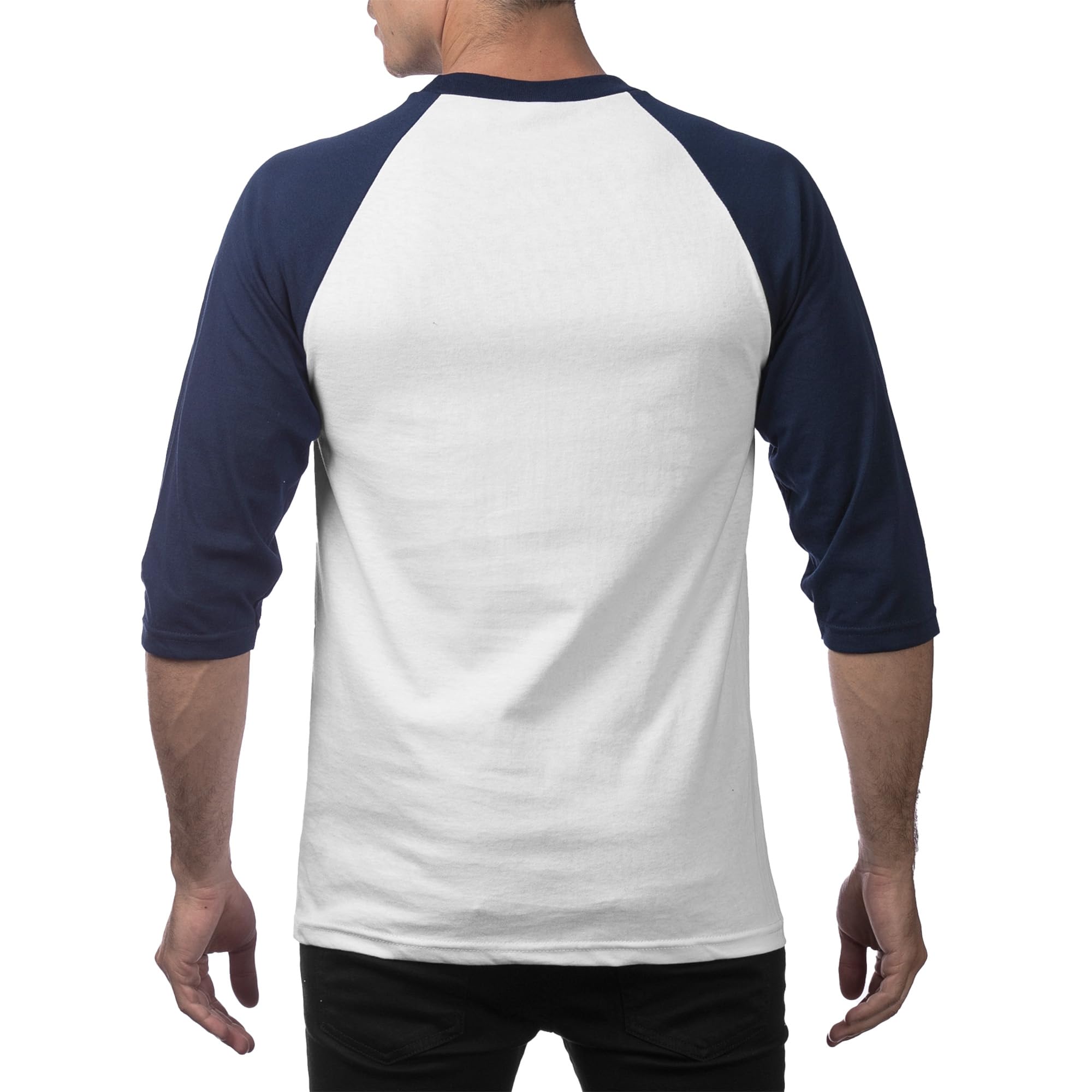 Pro Club Men's 3/4 Sleeve Crew Neck Baseball T-Shirt, White/Navy, 3X-Large