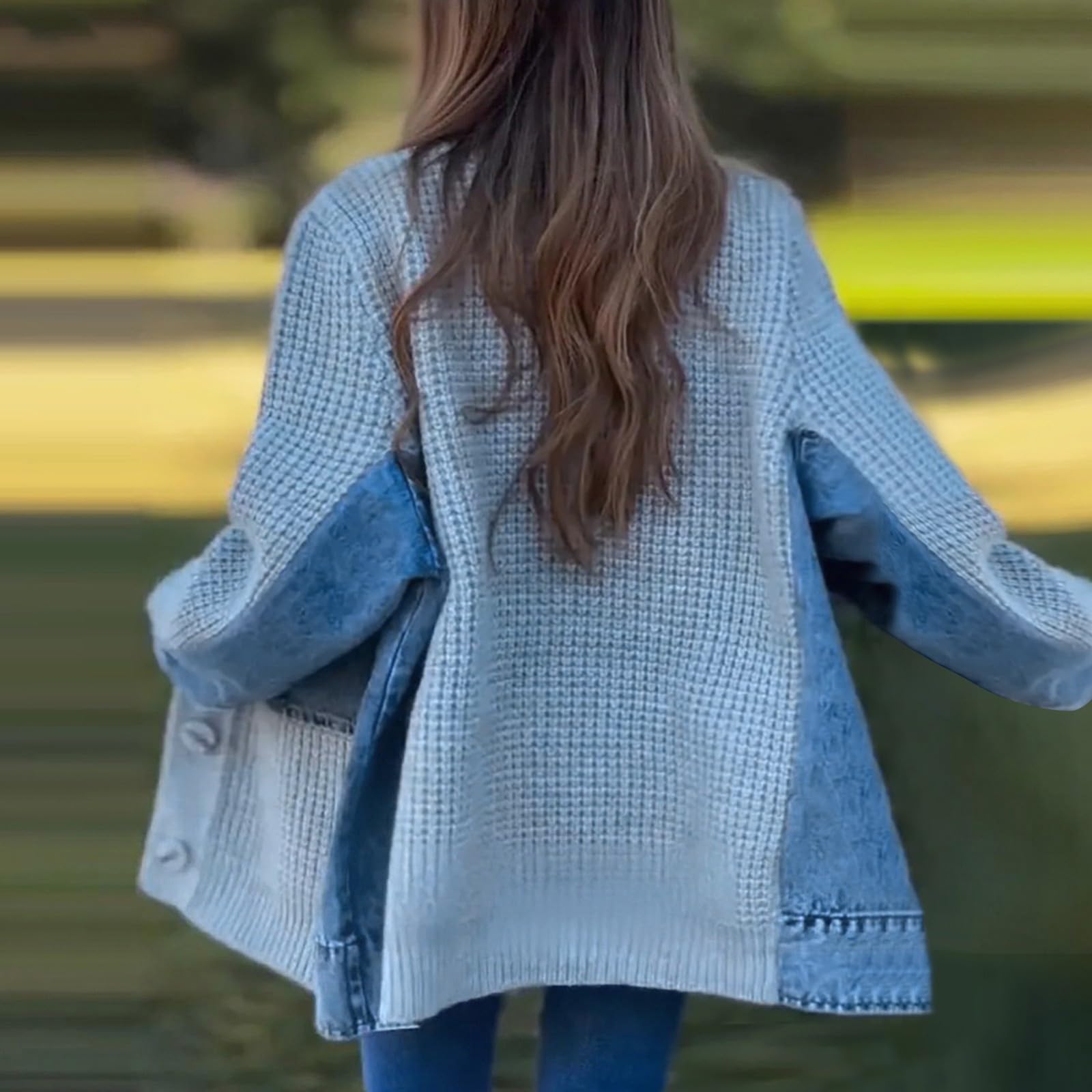 Chaqueta acolchada para mujer – Chaqueta de lana para mujer de punto de punto chaqueta Patchwork sudadera transpirable Tops ocio Chaquetas con múltiples bolsillos Cardigan con botón Chaquetas Thin