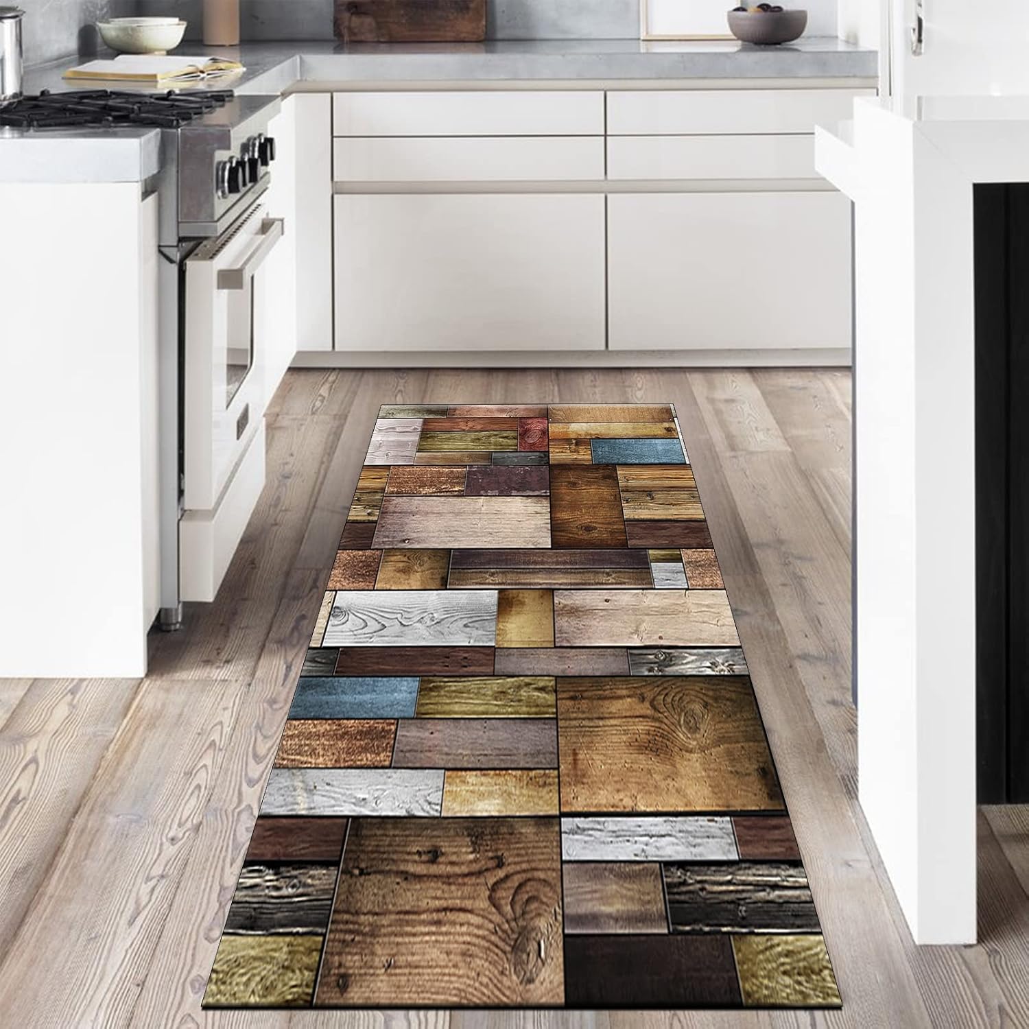 Kitchen Runner Mat Non Slip 4'x20' Modern Wood Forest Style olyester Material Area Rug for Corridor