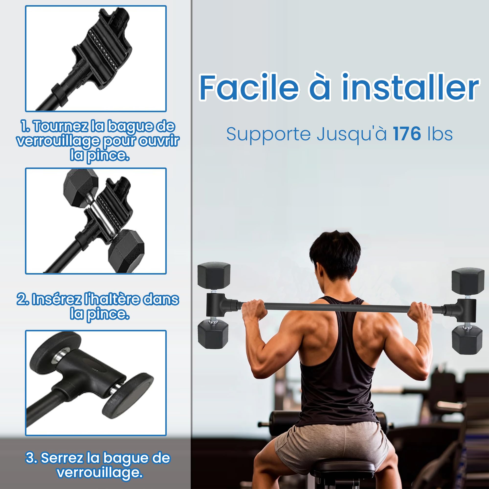 Barre Convertisseur D'haltères Polyvalente, Barre D'haltérophilie Réglable Universelle, Adaptateur Pour Haltères Pratique, Capacité 80 Kg, Convient Pour Maison et Salle de Sport