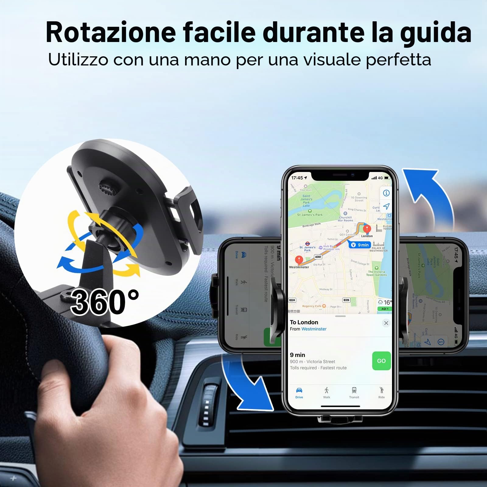 Supporto per telefono per Jeep Wrangler JL JLU & Gladiator JT, kit di sistema di supporto per telefono, multi-supporto, per cruscotto, con braccio di estensione, asta in metallo, non per modelli a