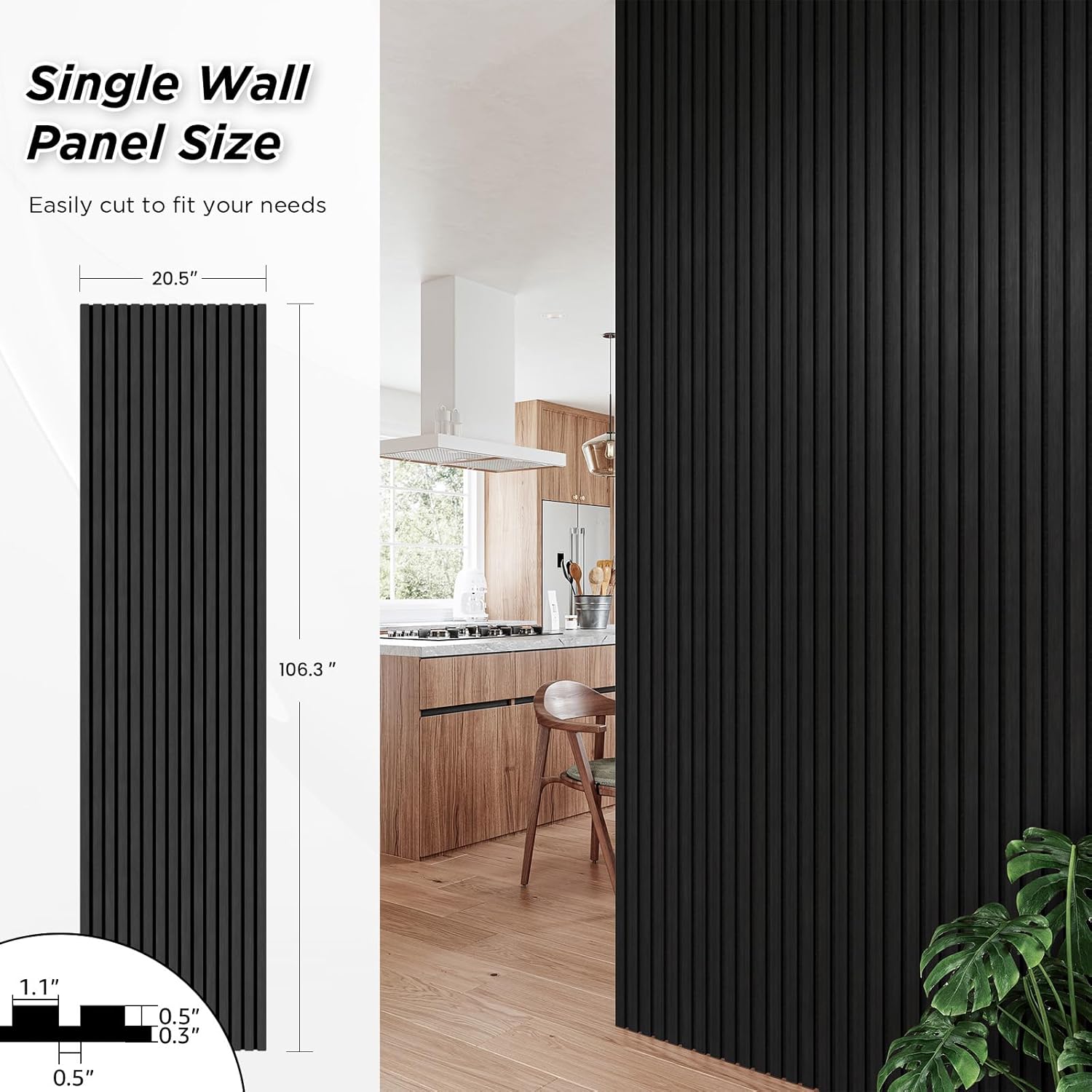 SMARTSTANDARD 2 Pack 106" x 20.5" Wood Slat Wall Panels, Soundproof Wooden Wall Panels, Acoustic Wood Panels for Wall, 3D Fluted Wood Panels for Interior Wall Decor, Black Oak