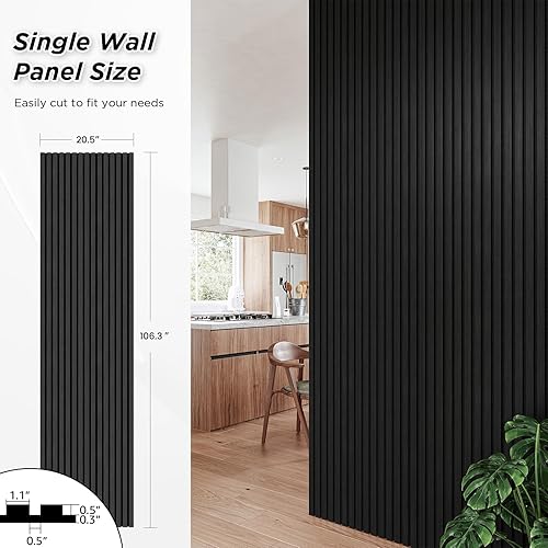 Miniatura 3 de Smartstandard Paquete de 2 paneles de pared de listones de madera de 106 x 20.5 pulgadas, paneles de pared de madera insonorizados, paneles de