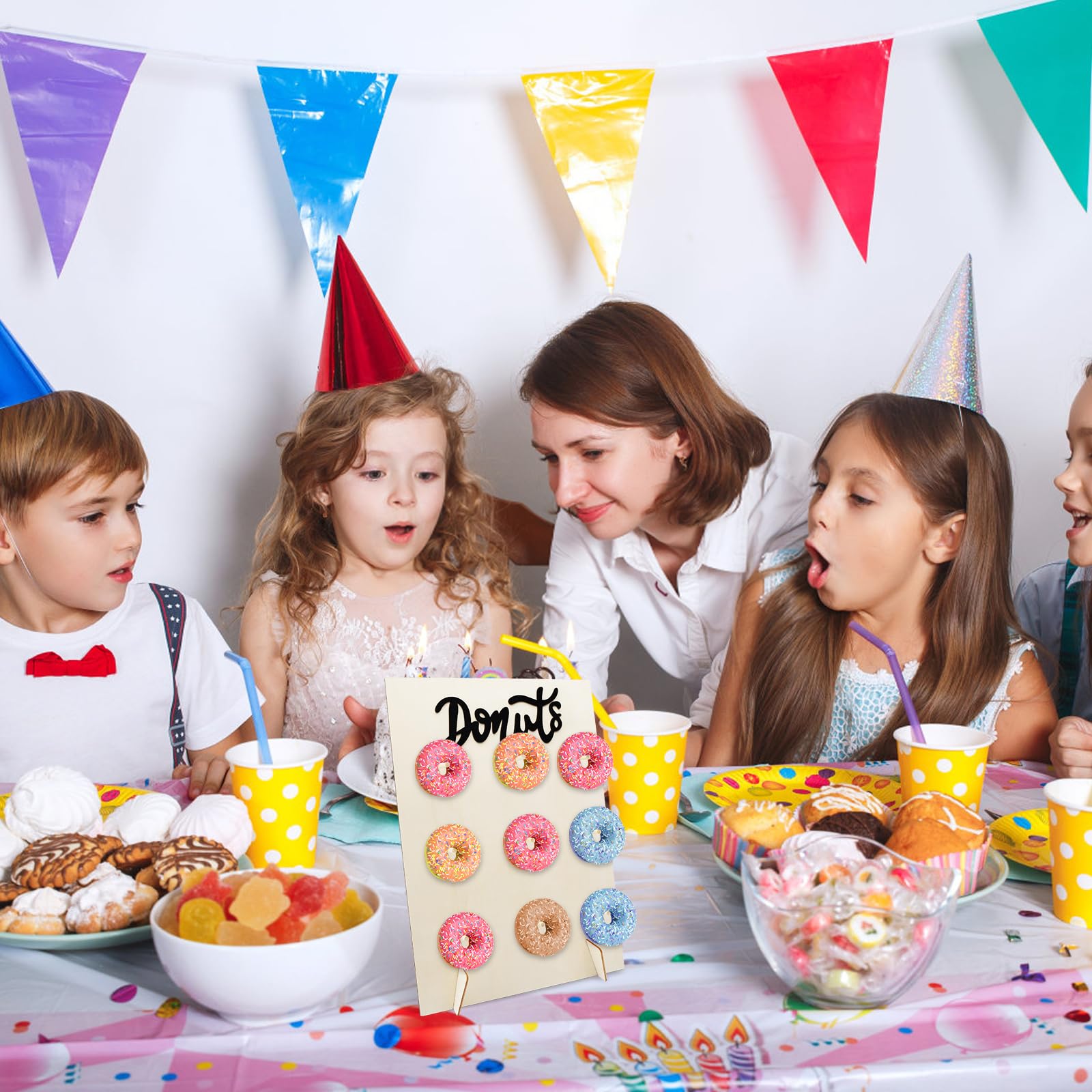 Supporto per ciambelle in legno, riutilizzabile, per matrimoni, compleanni, baby shower, anniversari, pasticceria